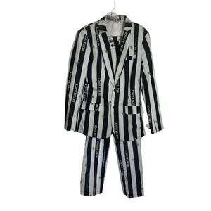 NEW Offstream Mens Beetlejuice Suit Black White Stripe Green Spiders Sz S 34-36